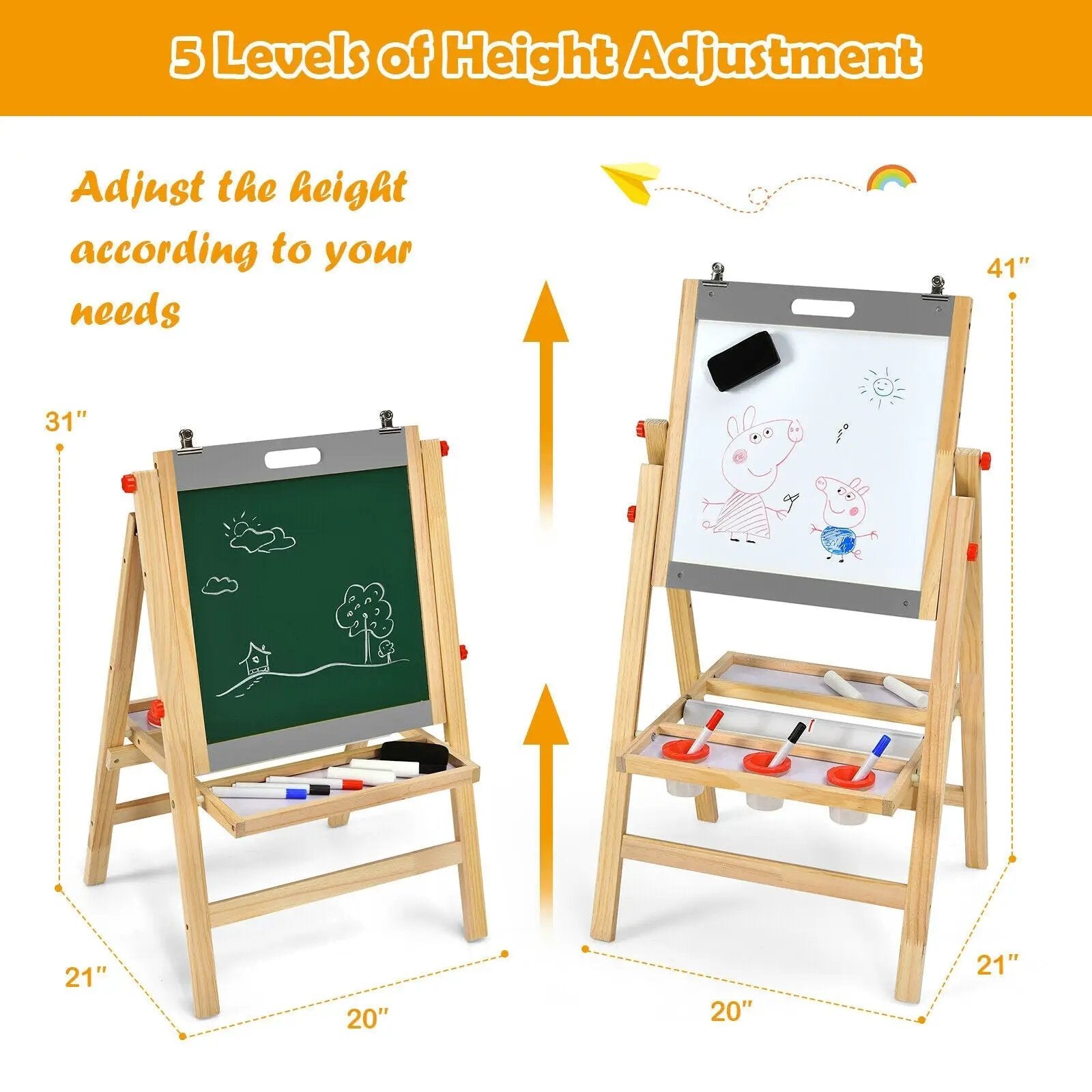 Kids Art Easel with Paper Roll Double Sided Chalkboard and Whiteboard-Gray by DirectDeals