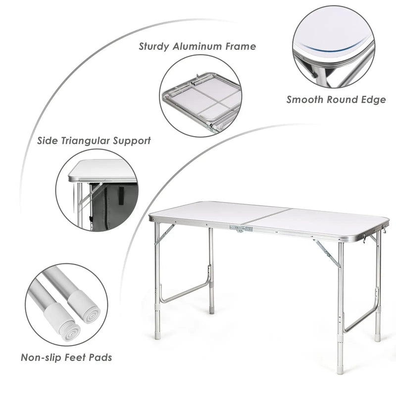Height Adjustable Folding Camping Table-Gray by DirectDeals