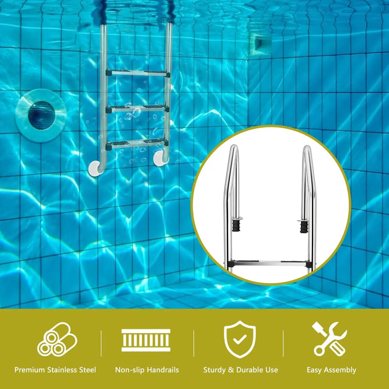 3-Step Stainless Steel Swimming Pool Ladder with Anti-Slip Step by DirectDeals
