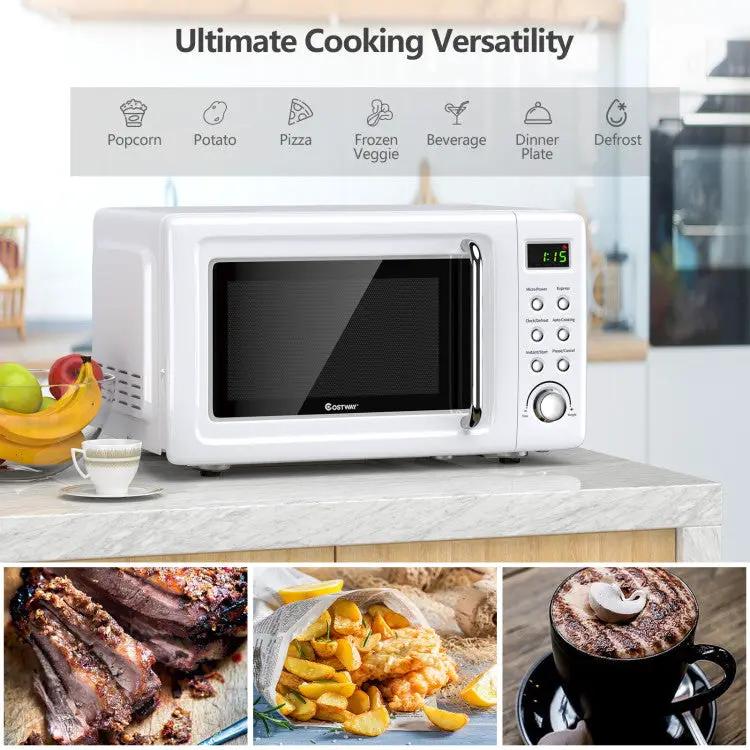 700W Retro Countertop Microwave Oven with 5 Micro Power and Auto Cooking Function by DirectDeals