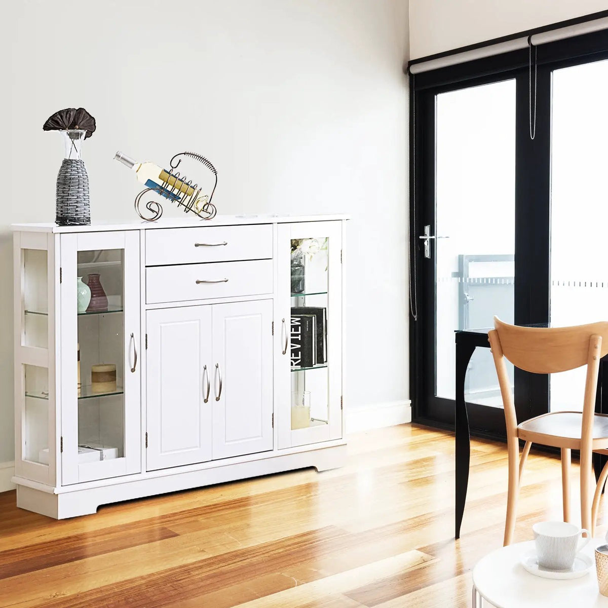 Sideboard Buffet Server Storage Cabinet with 2 Drawers and Glass Doors, photo 6 of 9