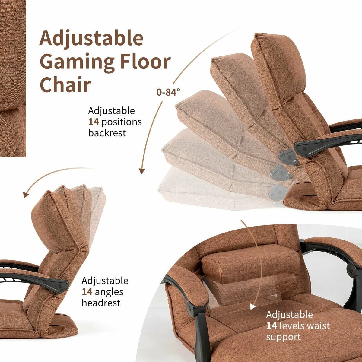 14-Position Adjusting Lazy Sofa Chair with Waist Pillow and Armrests, photo 9 of 16