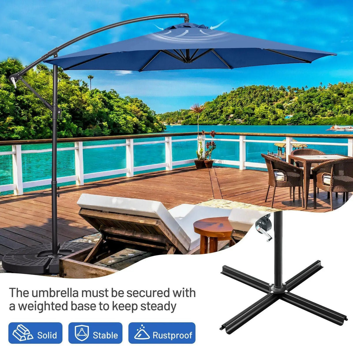10 Feet Offset Umbrella with 8 Ribs Cantilever and Cross Base, photo 5 of 12