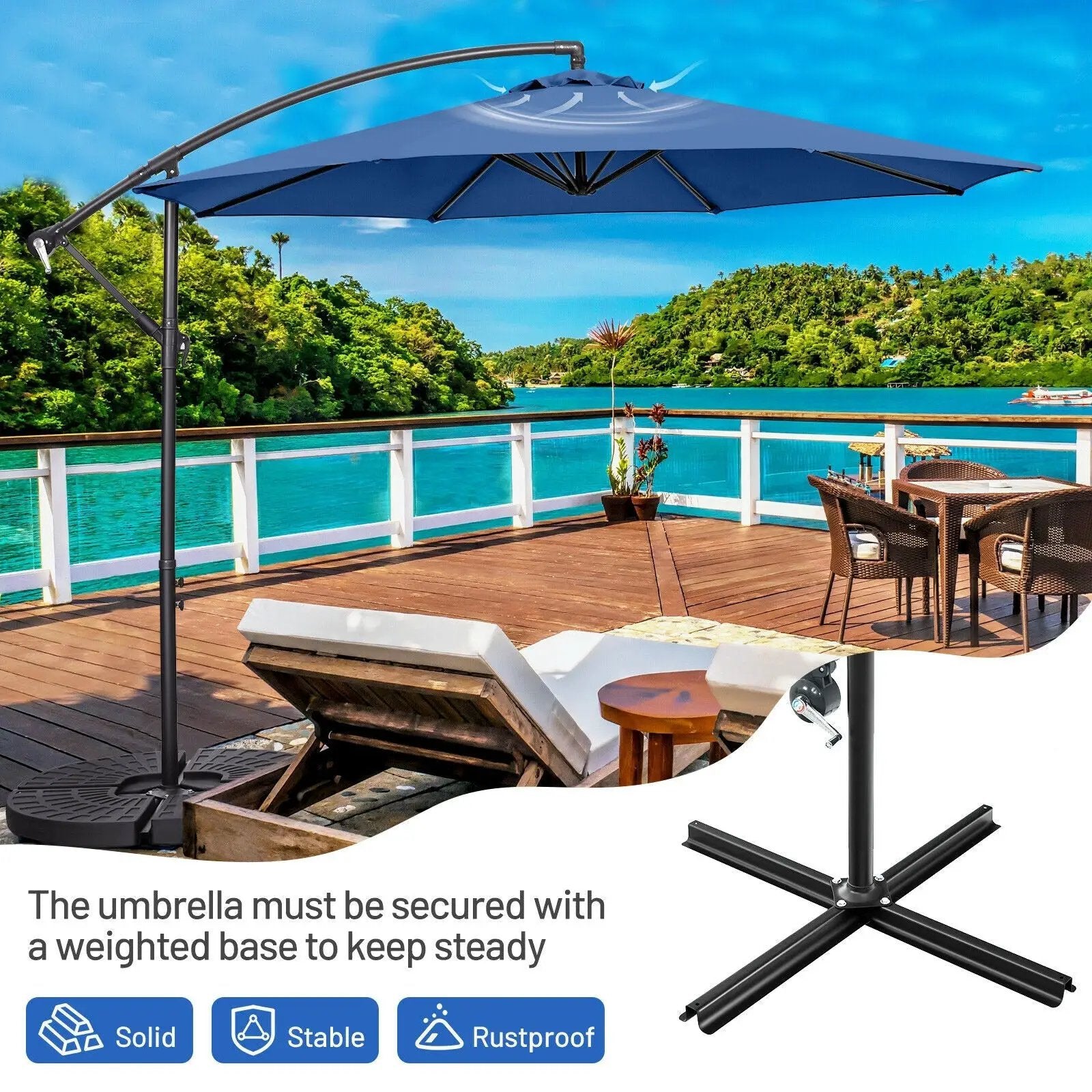 10 Feet Offset Umbrella with 8 Ribs Cantilever and Cross Base by DirectDeals