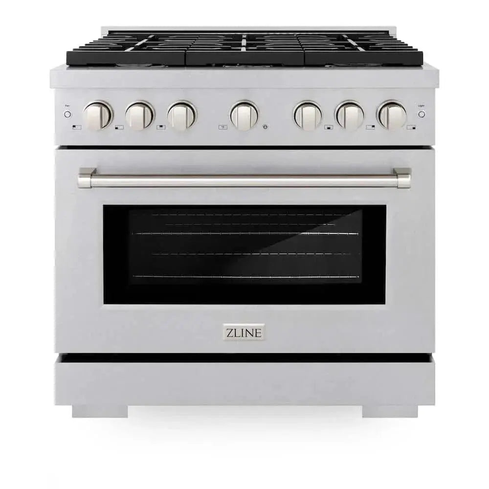 ZLINE 36"Gas Range, Convection Gas Oven , DuraSnow® Brass Burners, SGRS-BR-36 by Farmhouse Kitchen and Bath