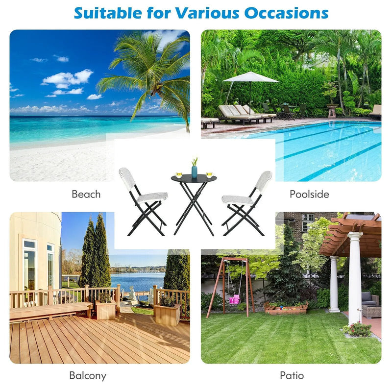 3 Pieces Patio Rattan Bistro Set with Round Dining Table and 2 Chairs by DirectDeals