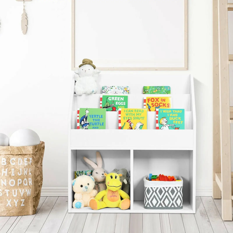 Kids Wooden Bookshelf Bookcase Children Toy Storage Cabinet Organizer-White by DirectDeals