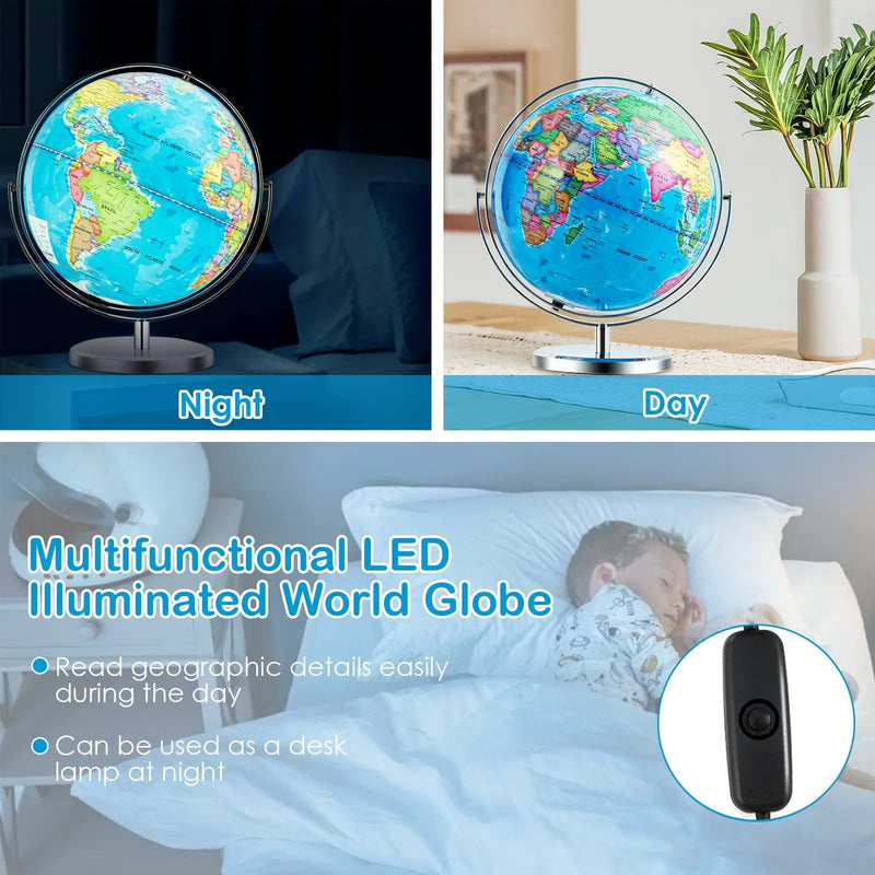 13 Inch Illuminated World Globe 720° Rotating Map with LED Light by DirectDeals