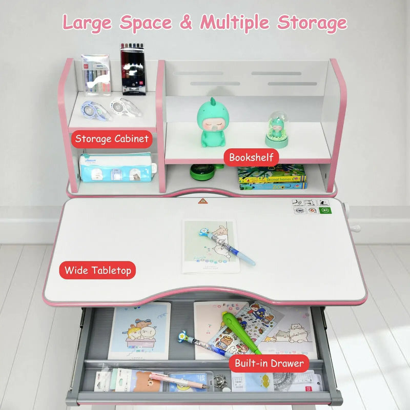 Kids Multifunctional Writing Desk with Tilt Desktop and Book Shelf by DirectDeals