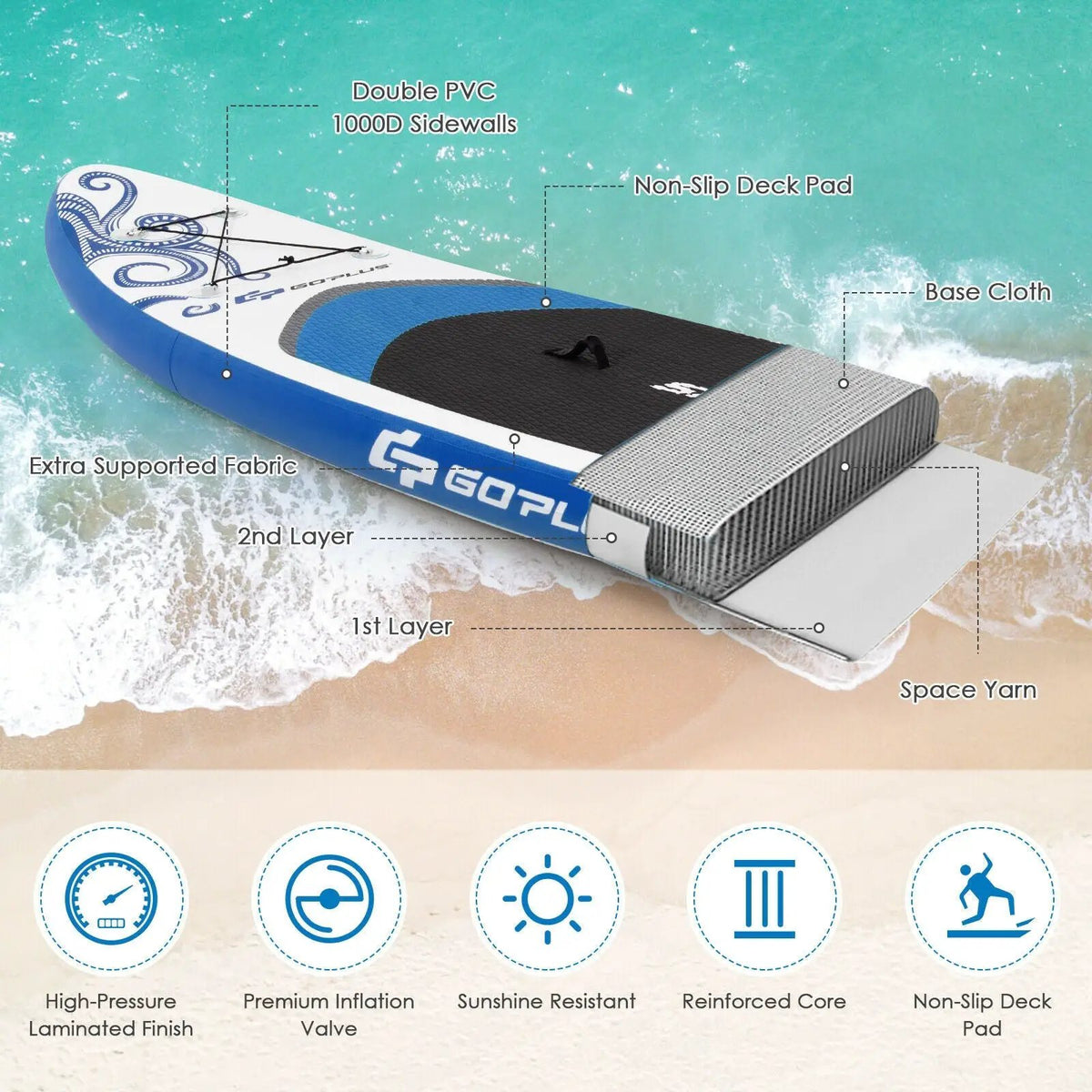 11-Feet Inflatable Paddle Board with Carry Bag, photo 3 of 16