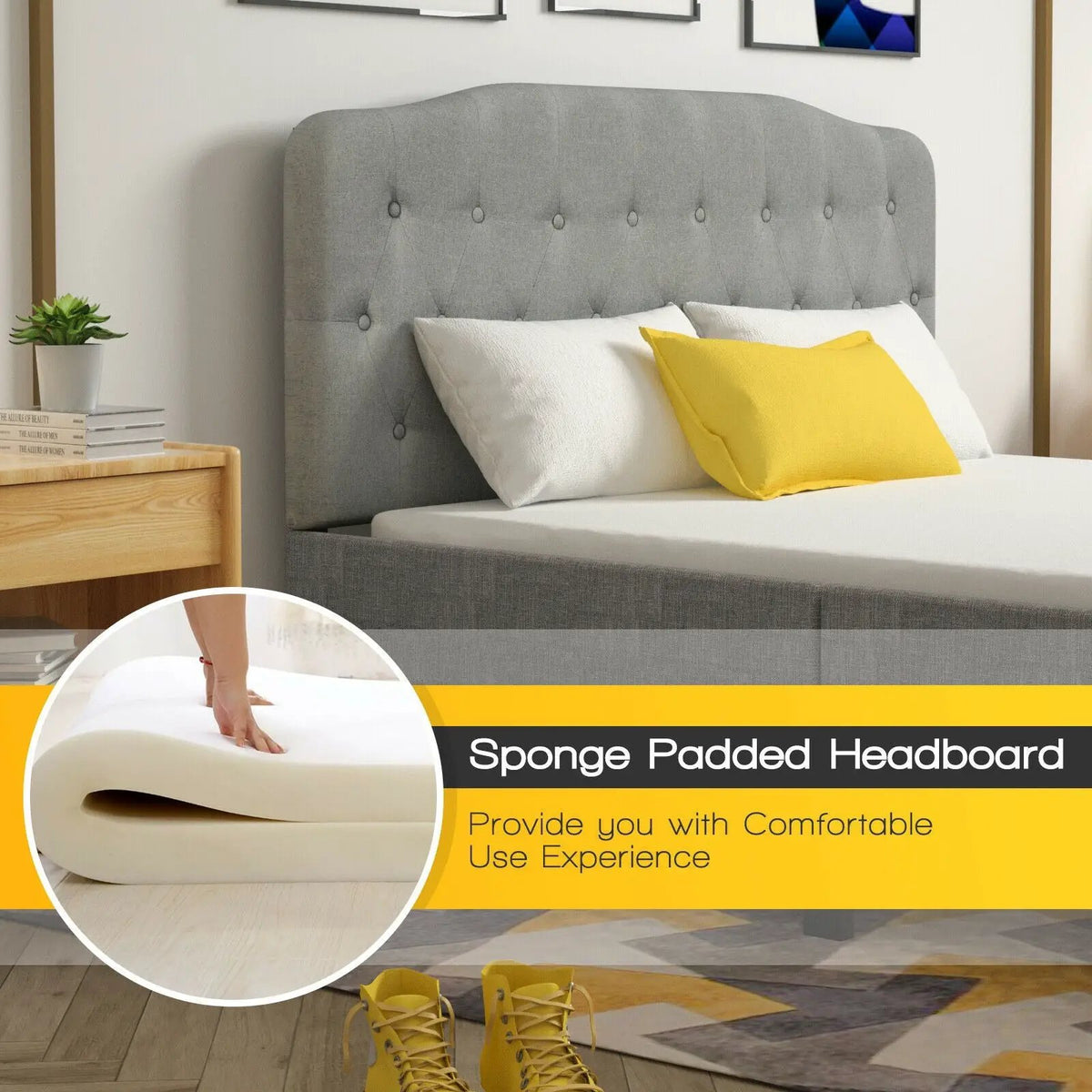 Queen Upholstered Headboard with Adjustable Heights, photo 6 of 9