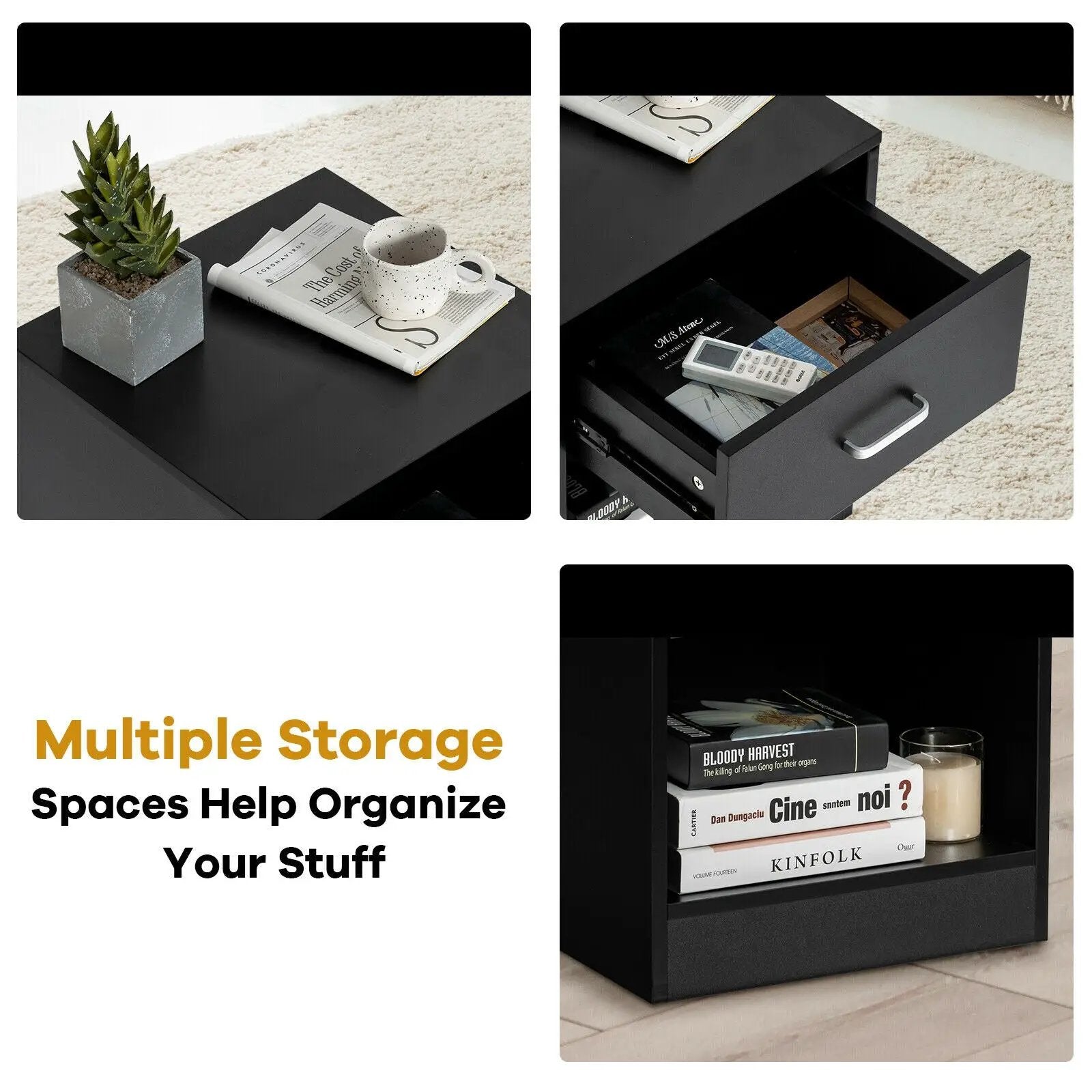 2 Pieces Nightstand with Storage Drawer and Cabinet by DirectDeals