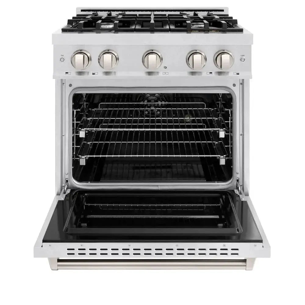 ZLINE 30" Dual Fuel Range, Gas Cooktop, Electric Convection Oven DuraSnow® Stainless Steel, CDRS-30 by Farmhouse Kitchen and Bath