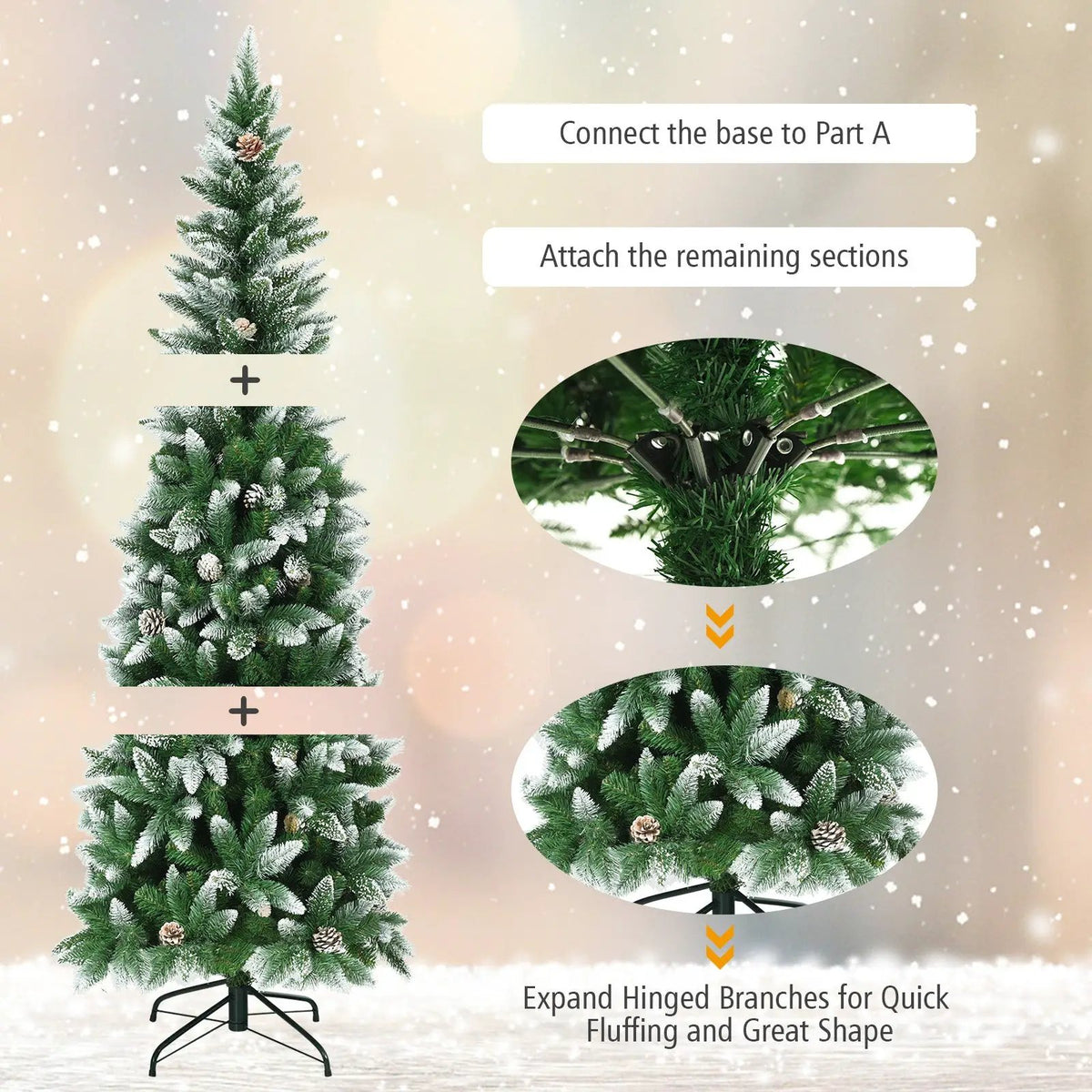 5/6/7.5 Feet Artificial Pencil Christmas Tree with Pine Cones, photo 11 of 24