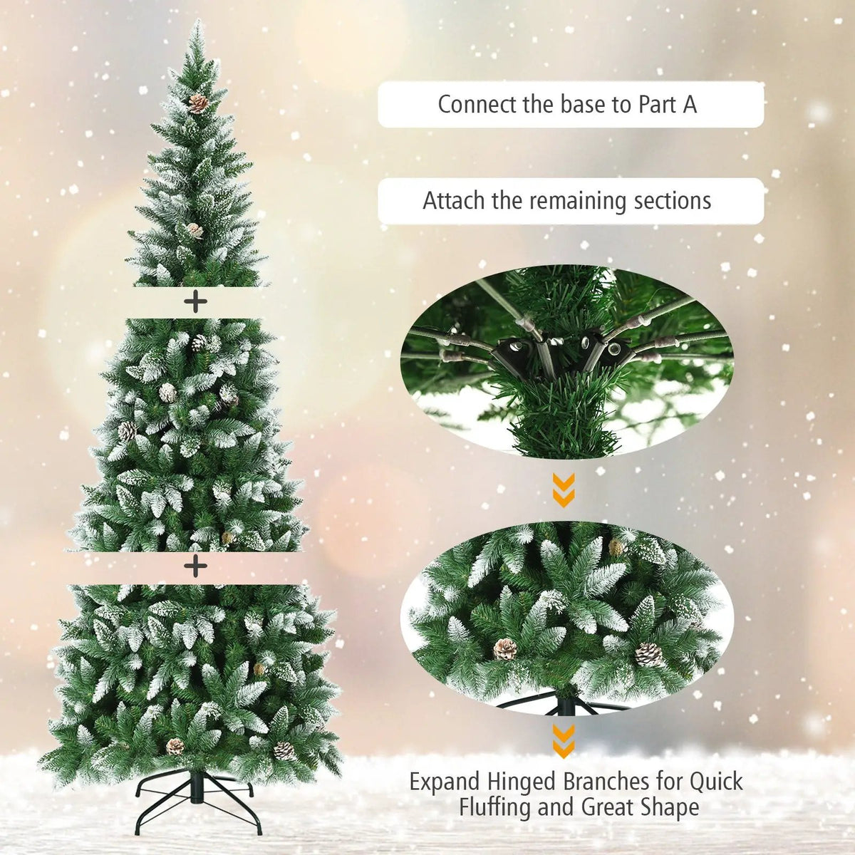 5/6/7.5 Feet Artificial Pencil Christmas Tree with Pine Cones, photo 10 of 24