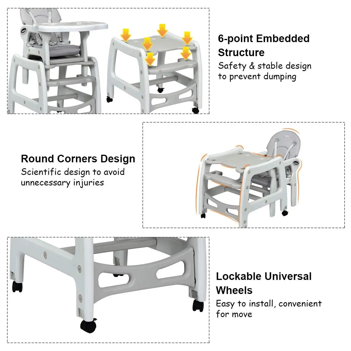 3-in-1 Baby High Chair with Lockable Universal Wheels, photo 7 of 9