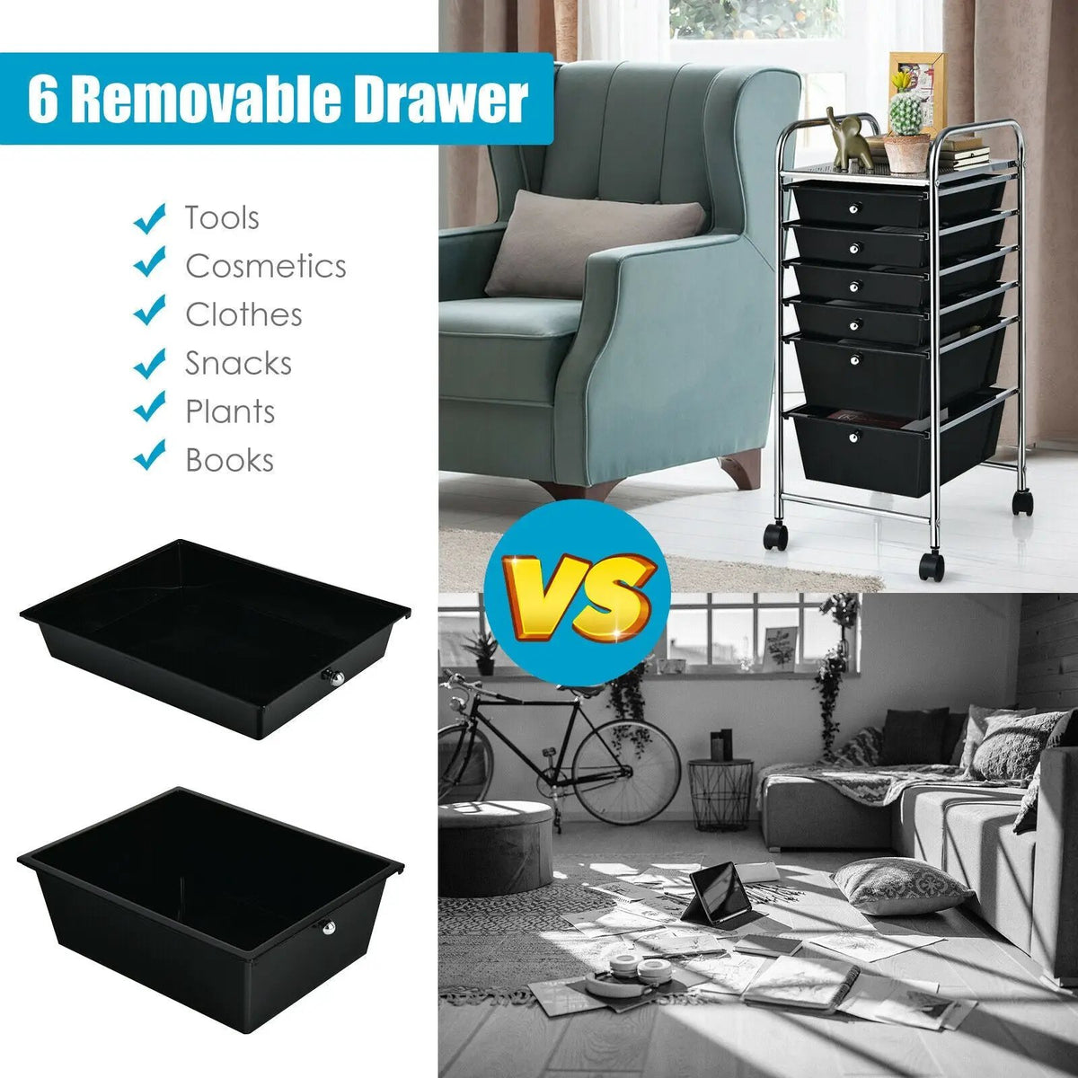 6 Drawers Rolling Storage Cart Organizer, photo 7 of 19