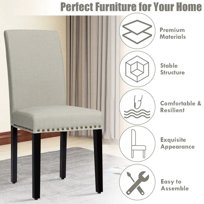 Set of 2 Fabric Upholstered Dining Chairs with Nailhead by DirectDeals