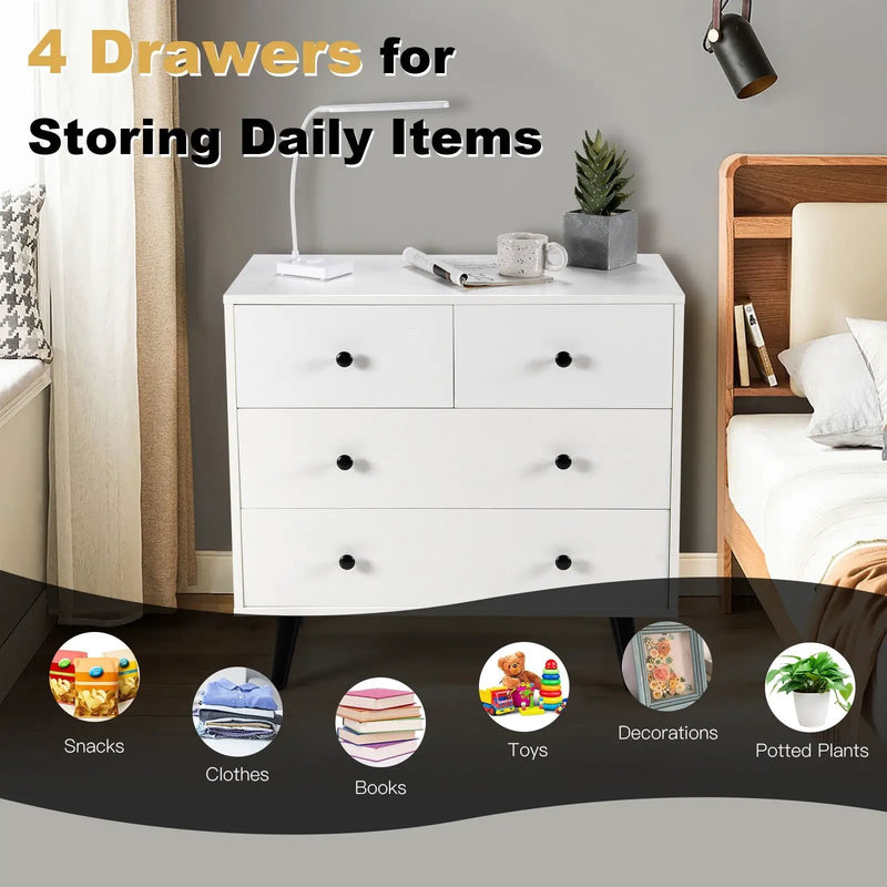 4 Drawers Dresser Chest of Drawers Free Standing Sideboard Cabinet-White by DirectDeals