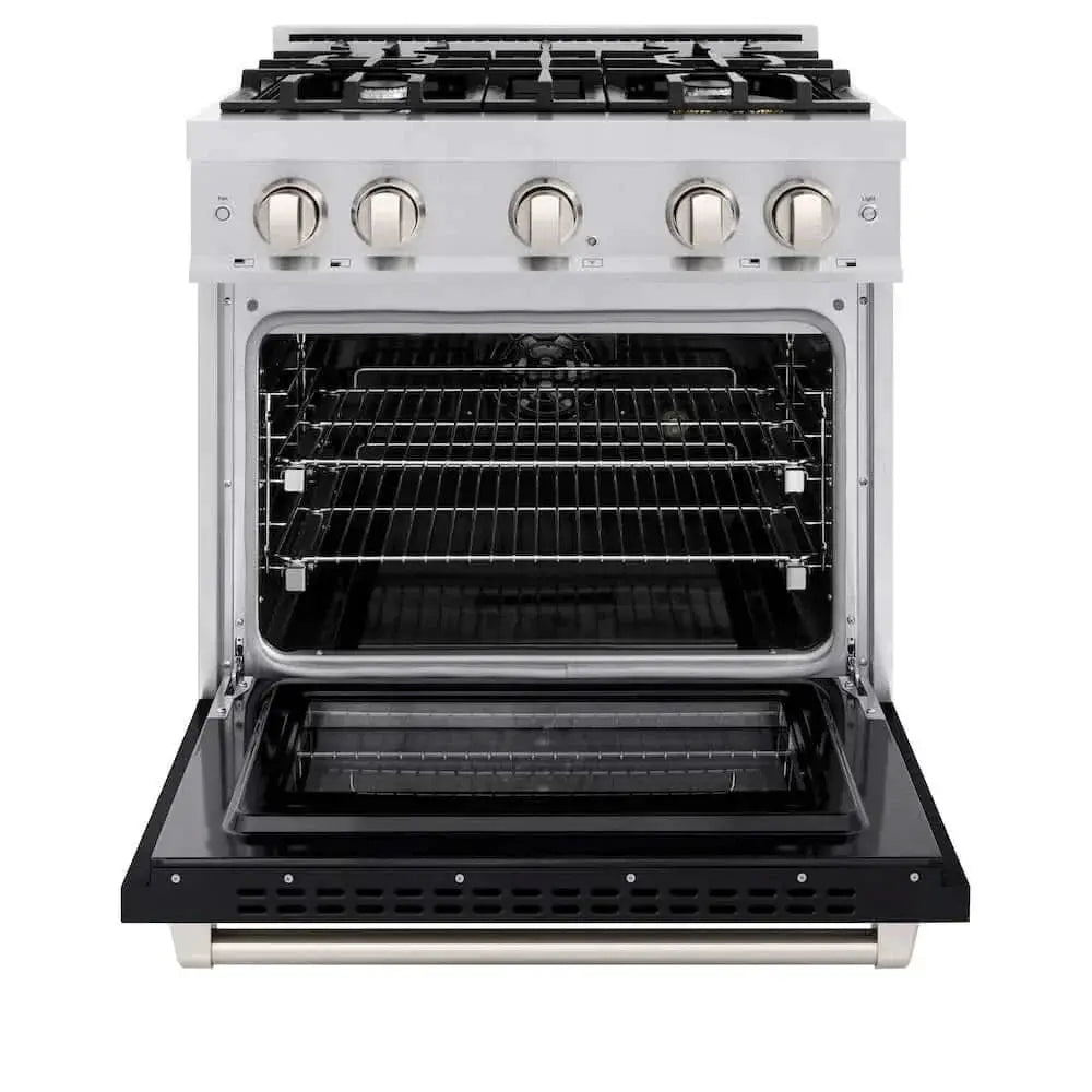 ZLINE 30" Select Dual Fuel Range Gas Cooktop Electric Convection Oven Stainless Steel Black Matte Door HDR-BLM-30 by Farmhouse Kitchen and Bath