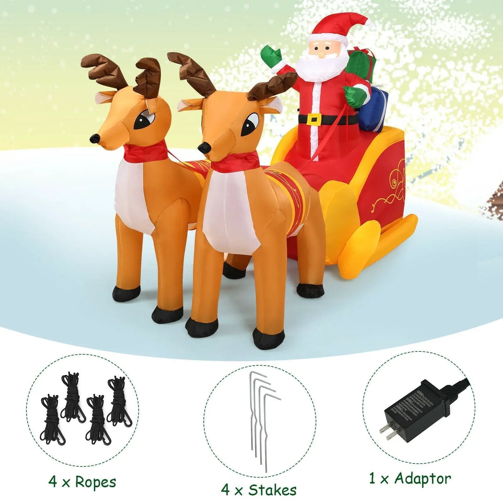 7.5 Feet Waterproof Outdoor Inflatable Santa with Double Deer and Sled by DirectDeals