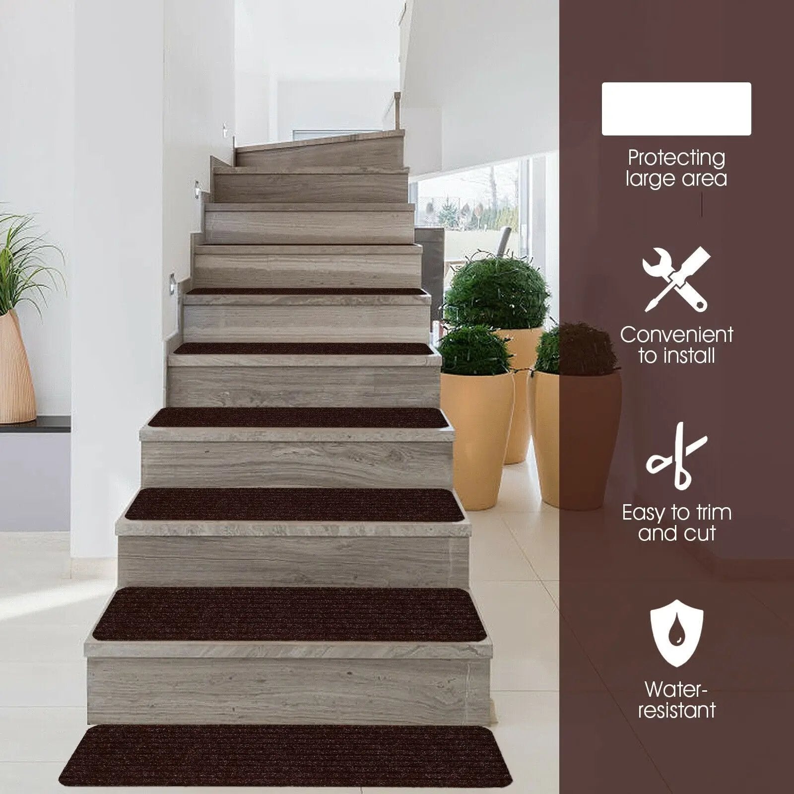 15 Pieces 30 x 8 Inch Slip Resistant Soft Stair Treads Carpet by DirectDeals