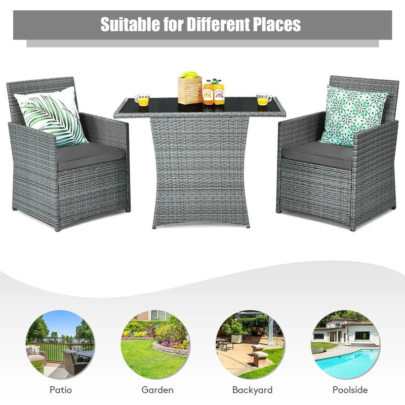 3 Pieces Patio Rattan Furniture Set with Cushioned Armrest Sofa by DirectDeals