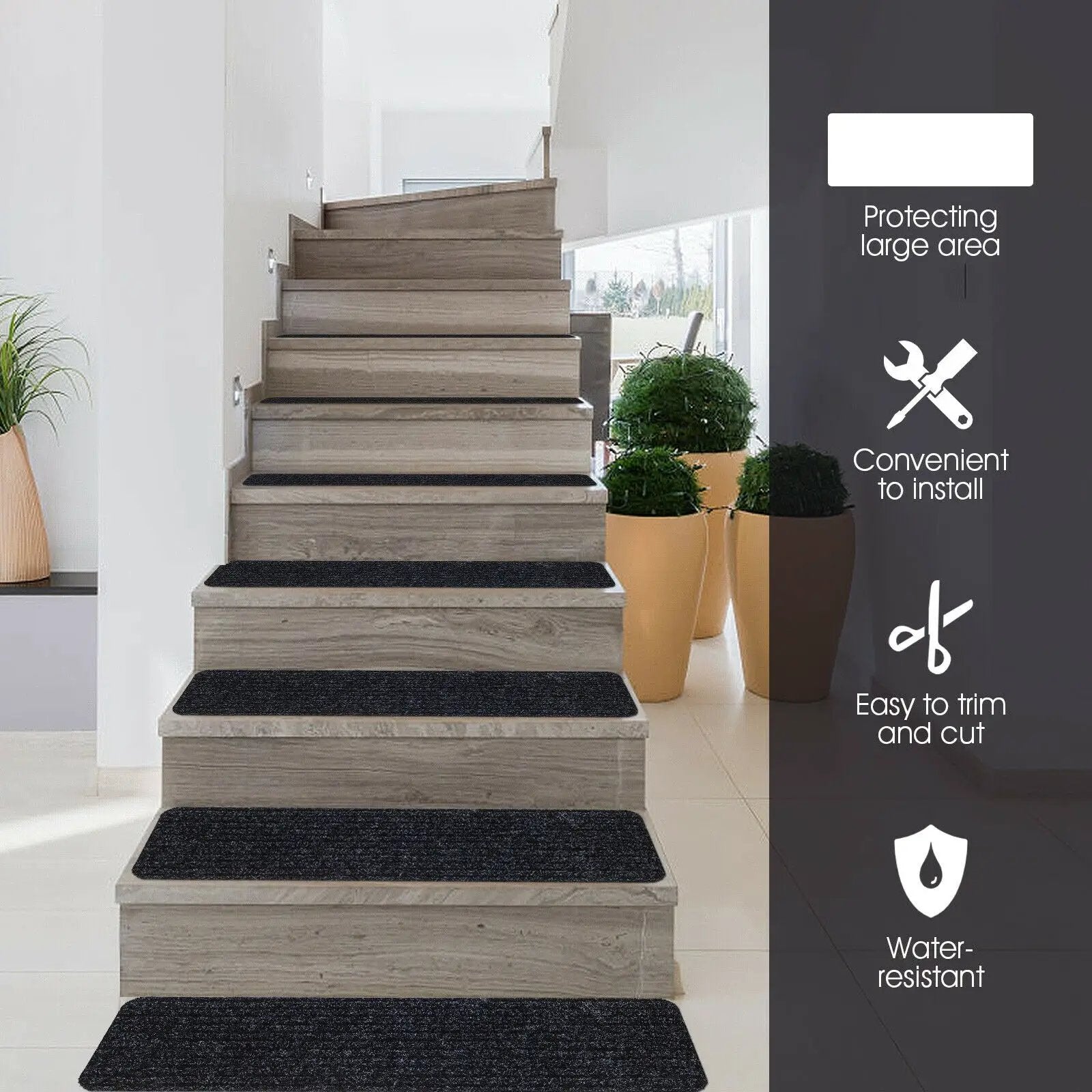 15 Pieces 30 x 8 Inch Slip Resistant Soft Stair Treads Carpet by DirectDeals