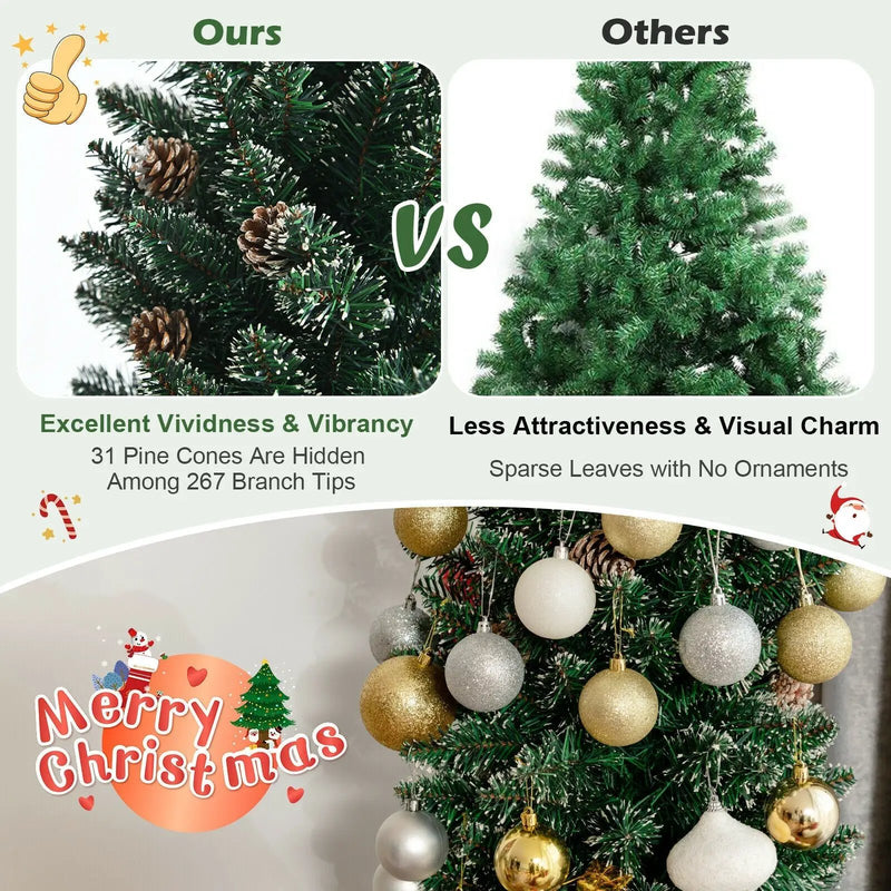 Snowy Artificial Pencil Christmas Tree with Pine Cones by DirectDeals