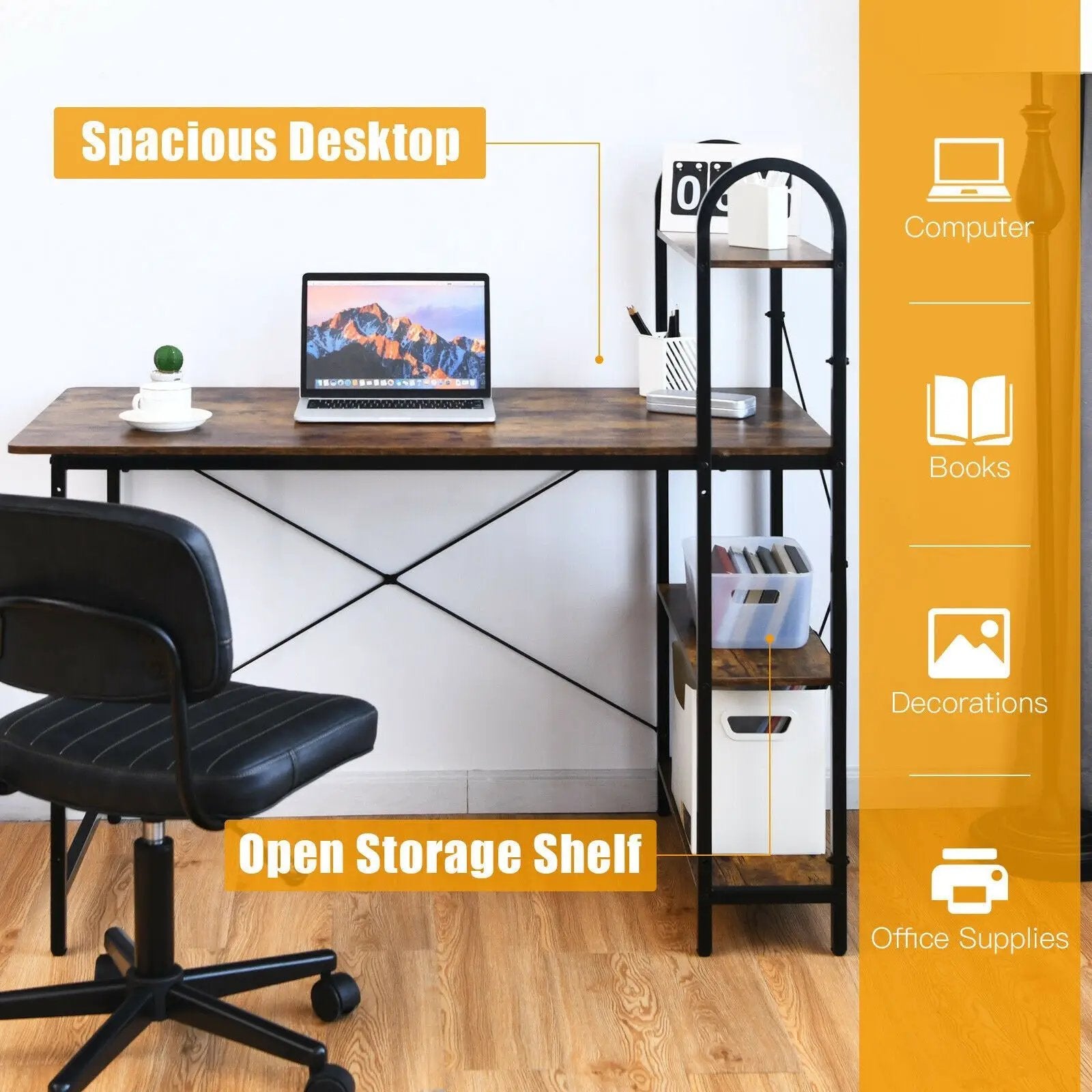 48-Inch Reversible Computer Desk with Storage Shelf by DirectDeals