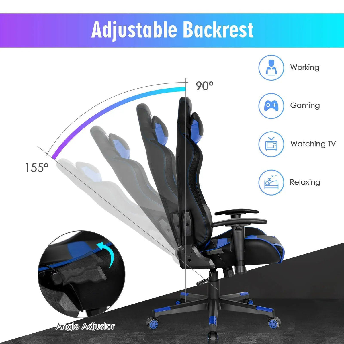 Adjustable Swivel Gaming Chair with LED Lights and Remote, photo 24 of 32