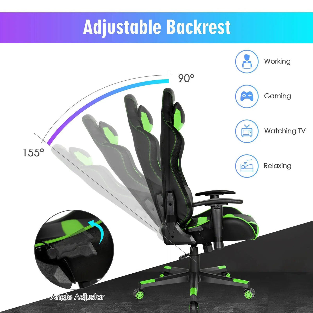 Adjustable Swivel Gaming Chair with LED Lights and Remote, photo 21 of 32