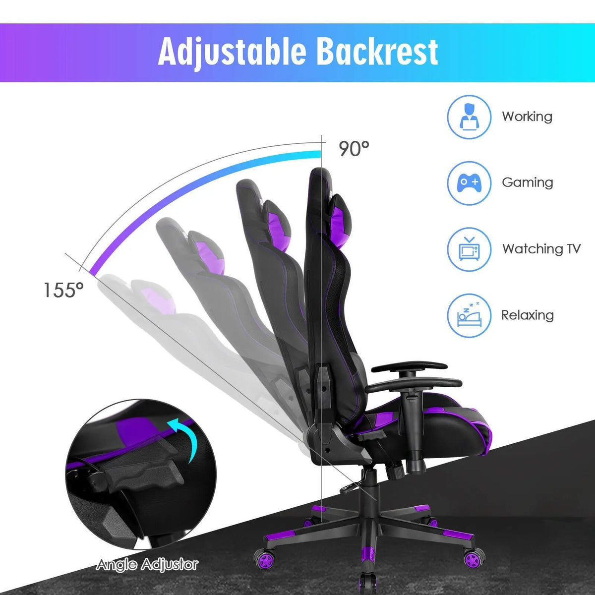 Adjustable Swivel Gaming Chair with LED Lights and Remote, photo 22 of 32