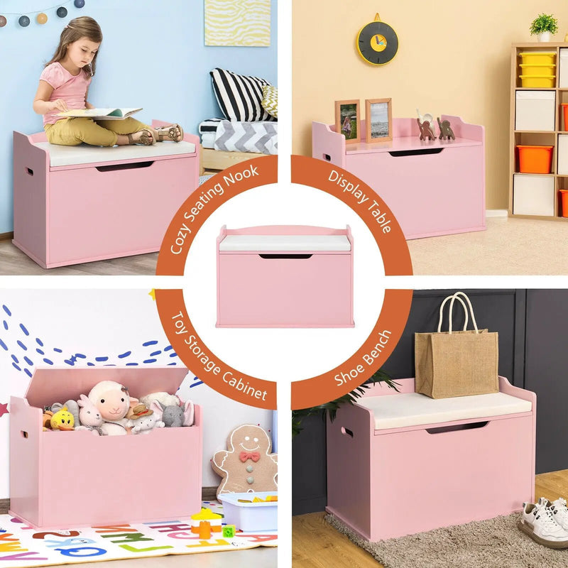 Kids Toy Wooden Flip-top Storage Box Chest Bench with Cushion Hinge by DirectDeals