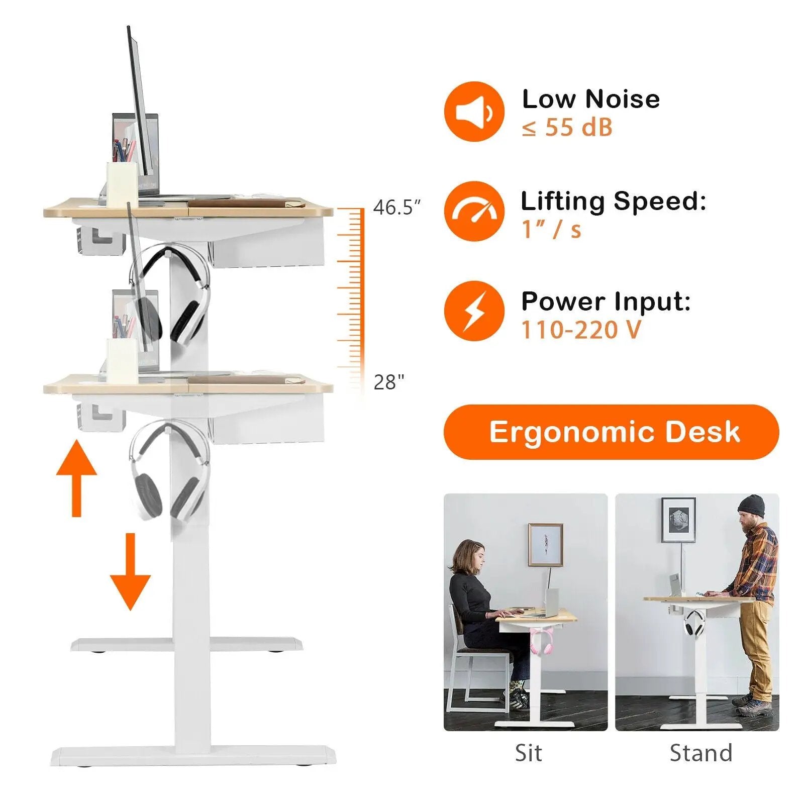 48-Inch Electric Standing Adjustable Desk with Control Panel and USB Port-Natural by DirectDeals