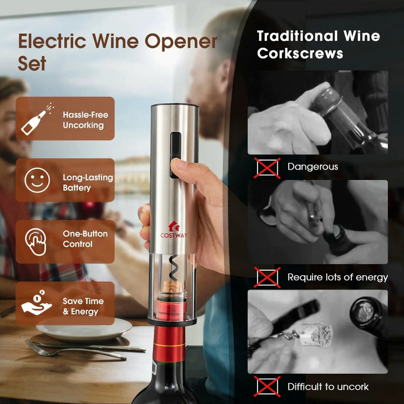 6-in-1 Electric Wine Bottle Opener Set with Foil Cutter by DirectDeals