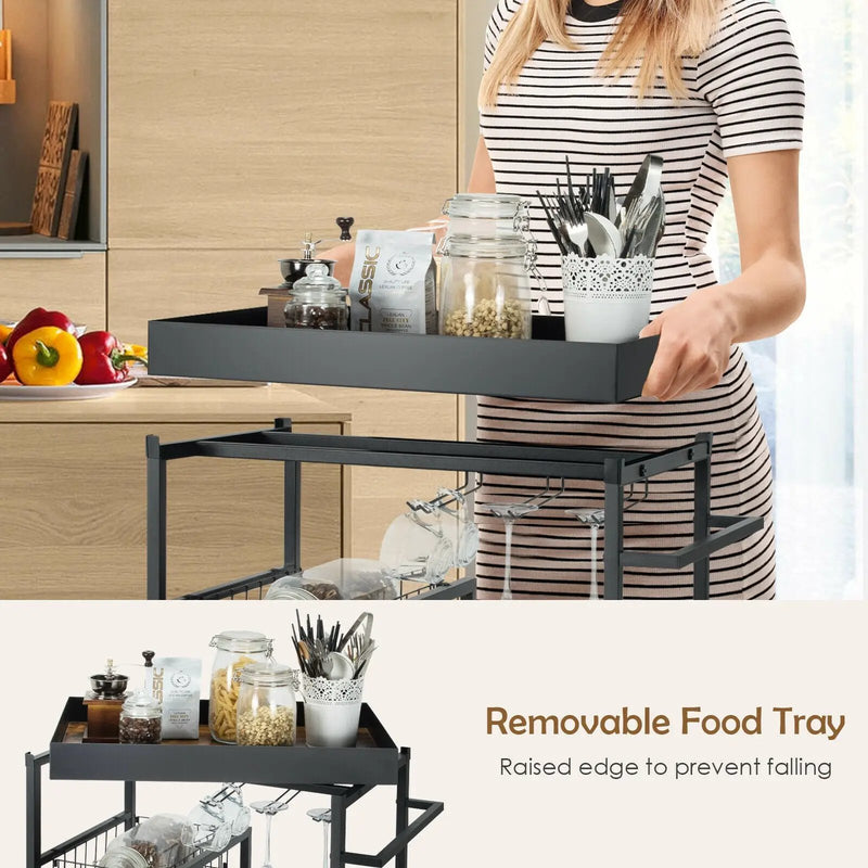 Kitchen Island Cart on Wheels with Removable Top and Wine Rack-Rustic Brown by DirectDeals