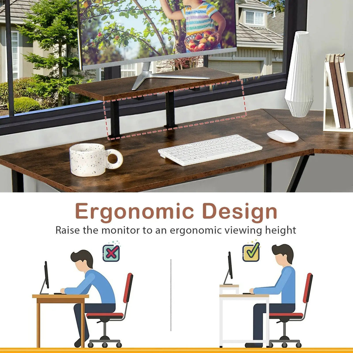 88.5 Inch L Shaped Reversible Computer Desk Table with Monitor Stand, photo 13 of 24