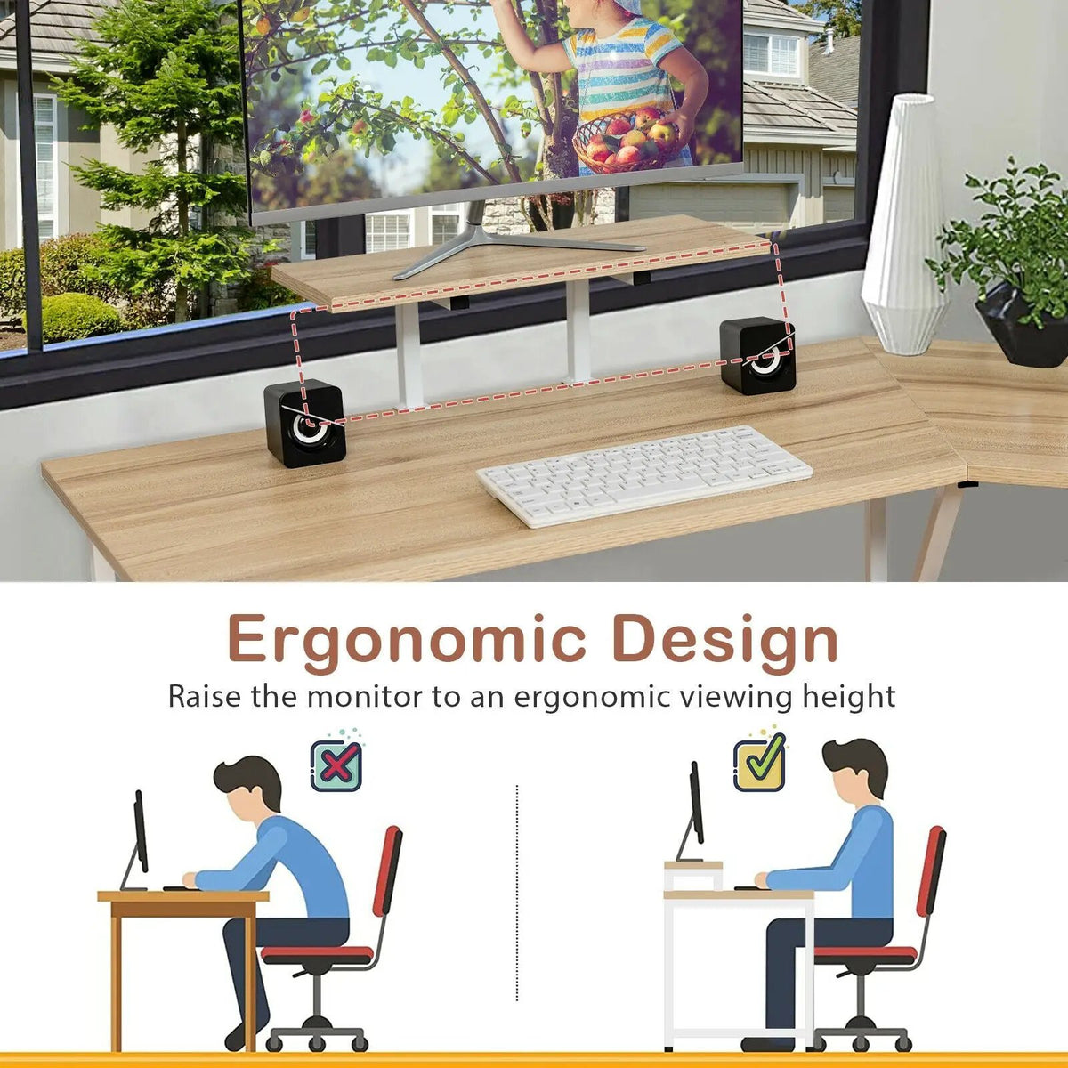 88.5 Inch L Shaped Reversible Computer Desk Table with Monitor Stand, photo 14 of 24