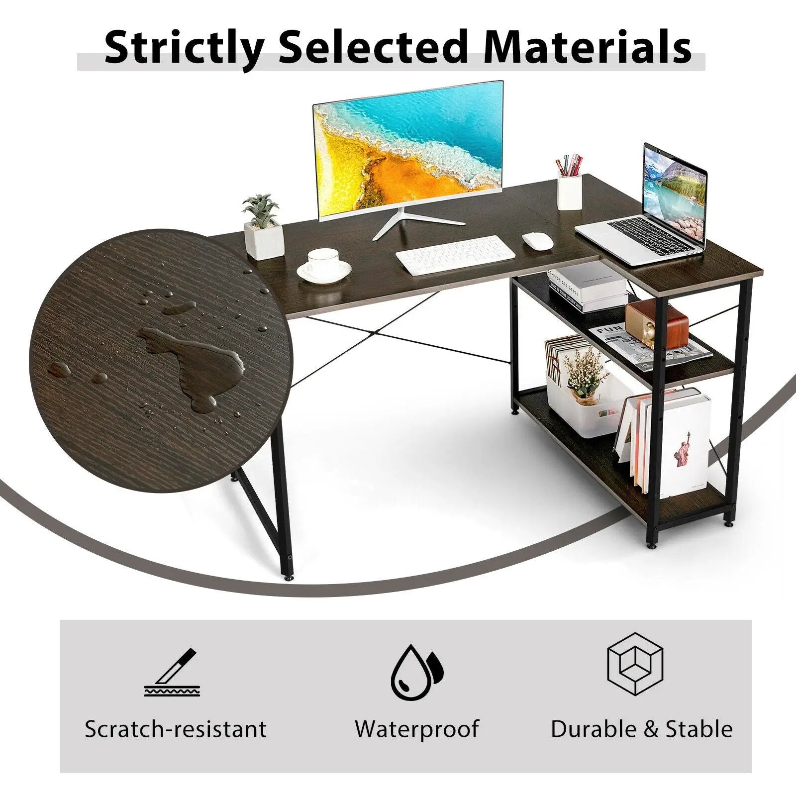48 Inch Reversible L Shaped Computer Desk with Adjustable Shelf by DirectDeals