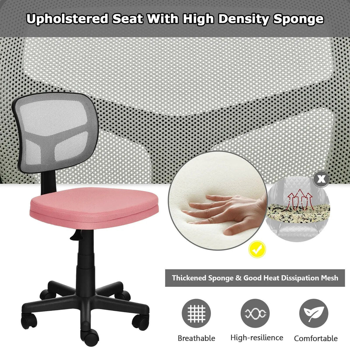 Armless Computer Chair with Height Adjustment and Breathable Mesh for Home Office, photo 22 of 40