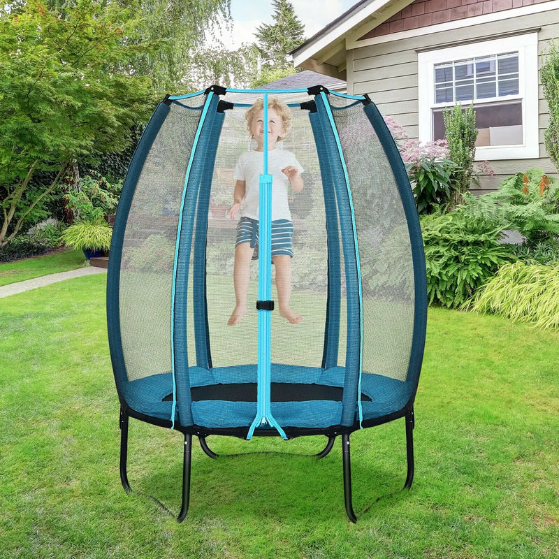 4 Feet Kids Trampoline Recreational Bounce Jumper with Enclosure Net-Blue by DirectDeals