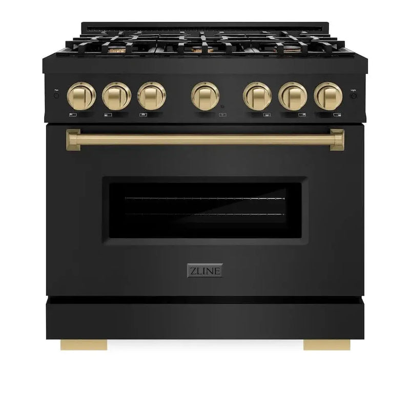 ZLINE 36" Classic Gas Range, Convection Gas Oven Black Stainless Steel, Champagne Bronze CGRBZ-36-CB by Farmhouse Kitchen and Bath