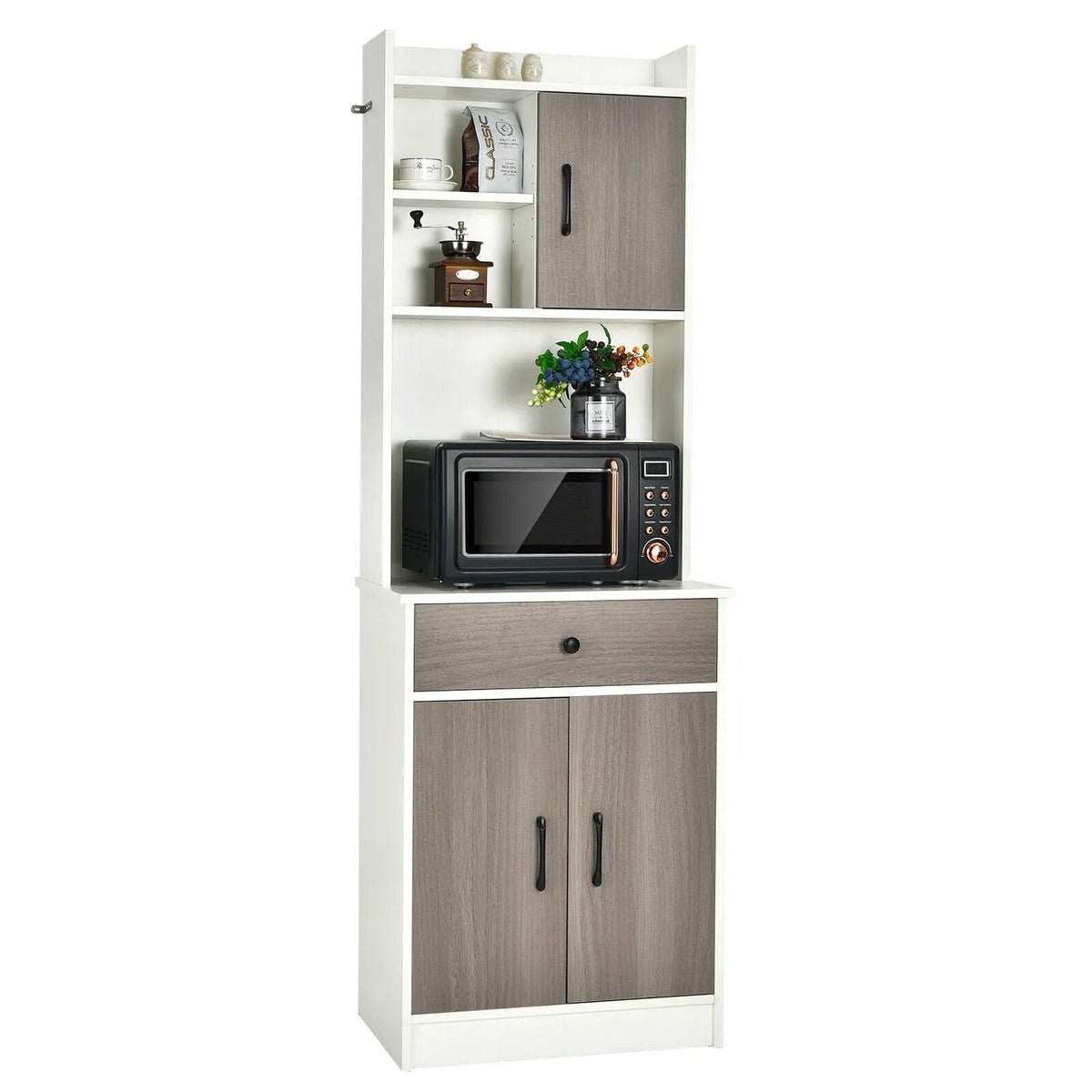3-Door 71 Inch Kitchen Buffet Pantry Storage Cabinet with Hutch and Adjustable Shelf, photo 8 of 16