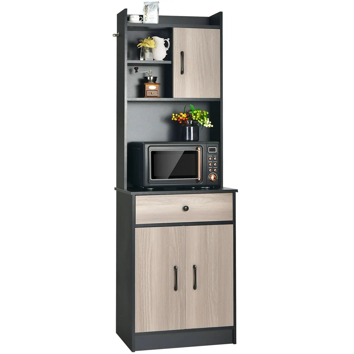 3-Door 71 Inch Kitchen Buffet Pantry Storage Cabinet with Hutch and Adjustable Shelf, photo 7 of 16