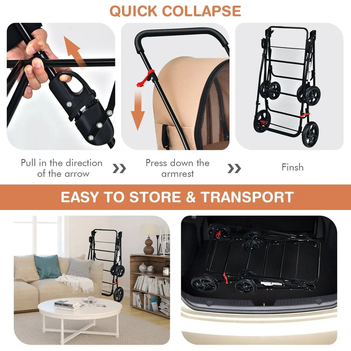 4-in-1 Double Pet Stroller with Detachable Carrier and Travel Carriage, photo 6 of 12