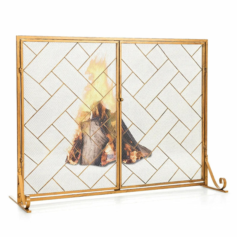 2-Panel Fireplace Screen Folding Metal Fire Place Safety Fence with Magnetic Doors by DirectDeals