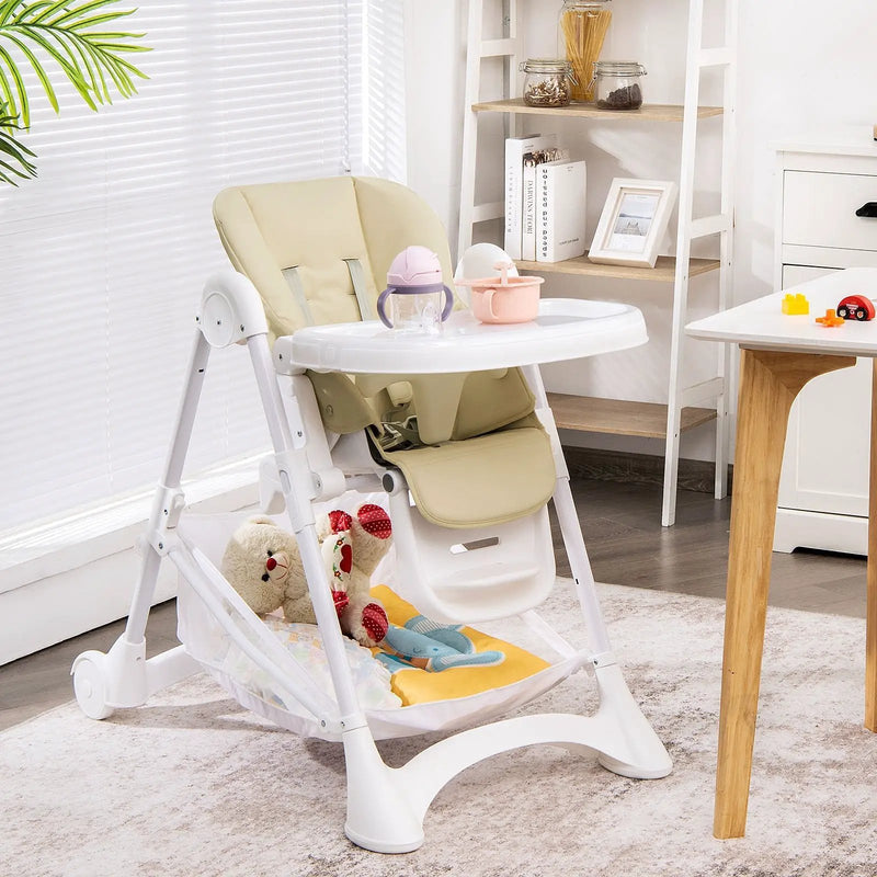 Baby Convertible Folding Adjustable High Chair with Wheel Tray Storage Basket by DirectDeals