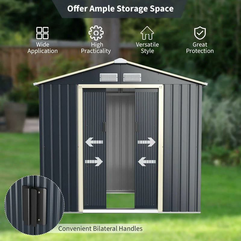 7 Feet x 4 Feet Metal Storage Shed with Sliding Double Lockable Doors-Gray by DirectDeals