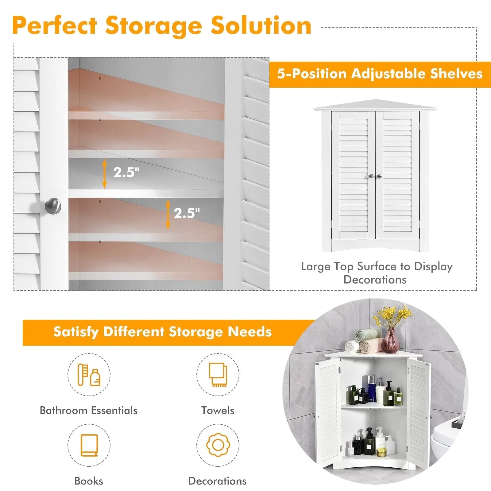 Bathroom Corner Storage Freestanding Floor Cabinet with Shutter Door by DirectDeals